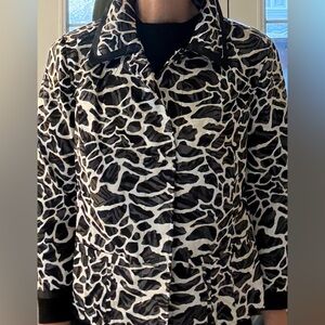 Effortless leopard jkt- instant polish over basics. Lightweight, flattering fit